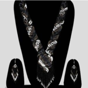 Handmade Beaded Jewelry Set – Boho Necklace & Earrings Rose Black